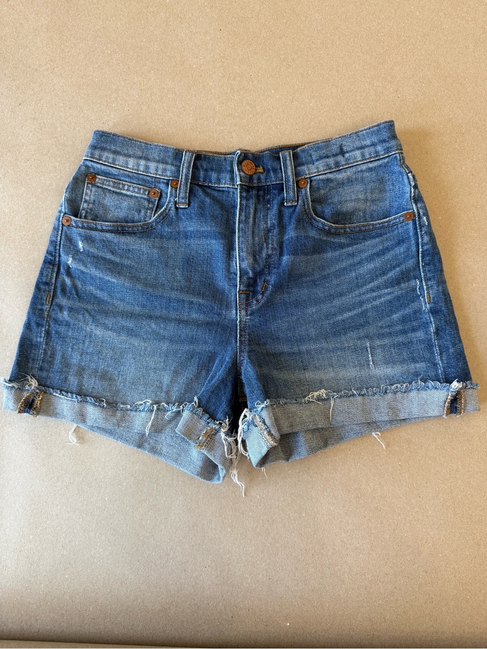 Madewell High Rise Blue Denim Rolled Fray-Hem Shorts Size 24